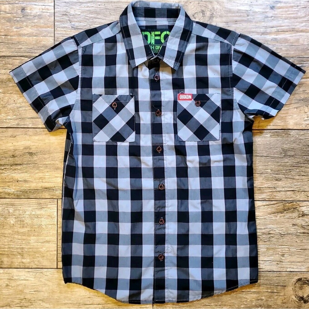 Dixxon Boy's DFC Youth Division Button Up Plaid Shirt Size Medium